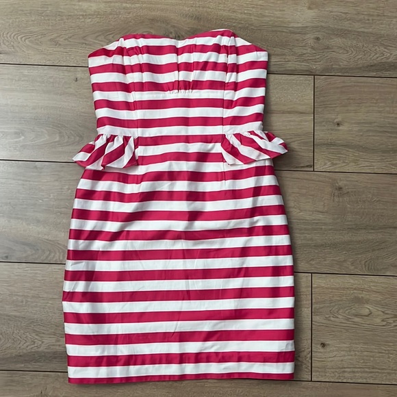 Lilly Pulitzer Maybell Azalea Pink Swizzle Stripe Strapless Peplum - Picture 4 of 8